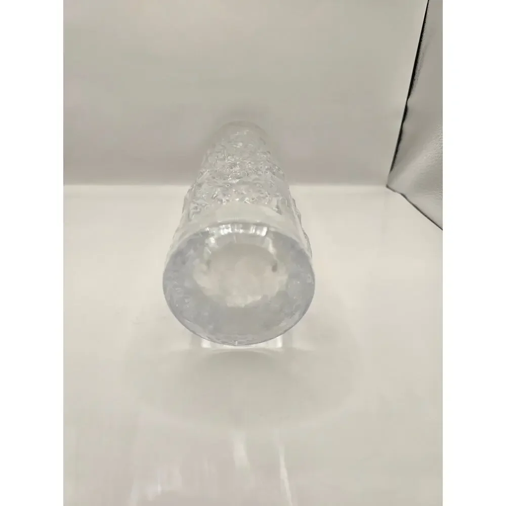 Vintage Ice Glass Vase Tall Clear Textured Bark Mid Century Modern Scandinavian